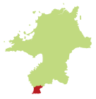 大牟田市の位置の地図上