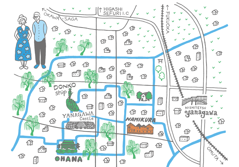 柳川市の地図のイラスト