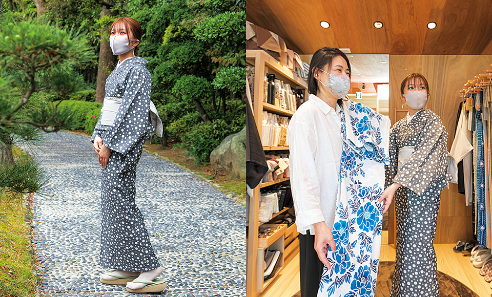 着物を着た女性と着物を選んでいる女性の写真 着物を着た女性と着物を選んでいる女性の写真