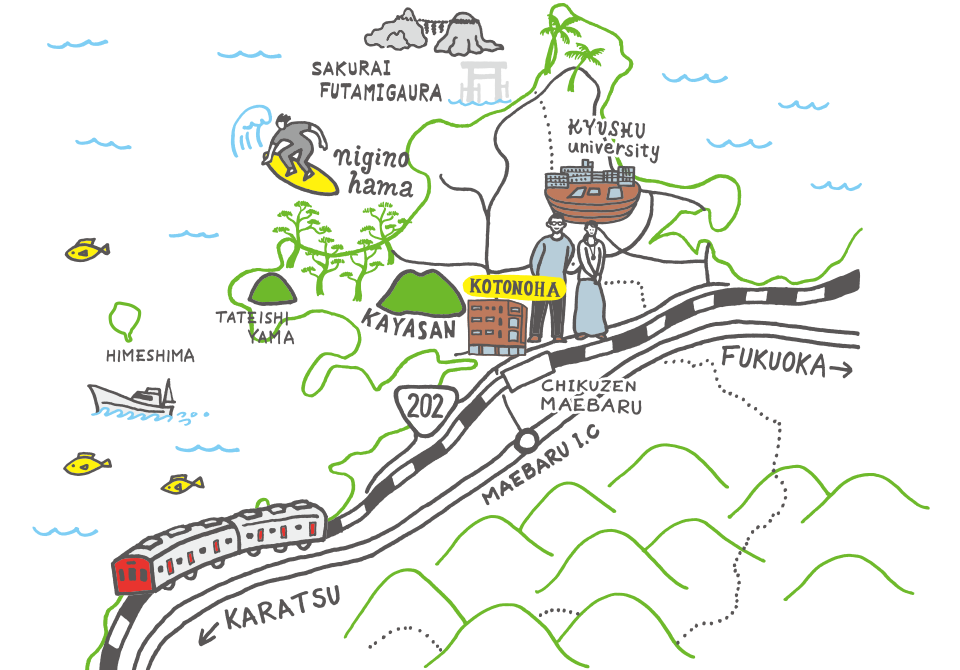 糸島市の地図のイラスト