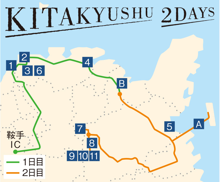 KITAKYUSHU 2DAYS、北九州マップのイラスト KITAKYUSHU 2DAYS、北九州マップのイラスト