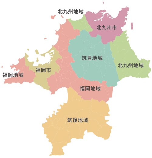 選挙区別に色分けされた福岡の地図のイラスト