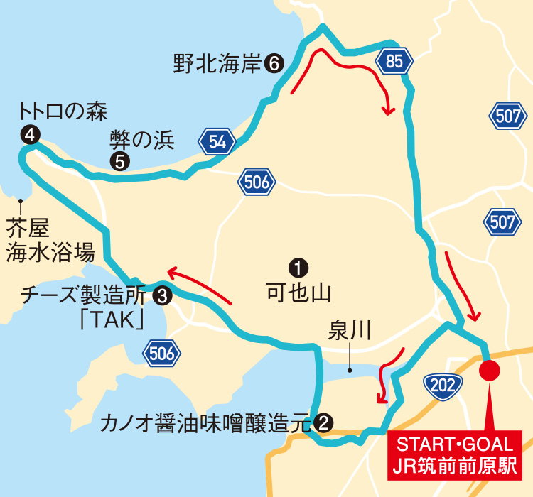 糸島サイクリングルートの地図のイラスト