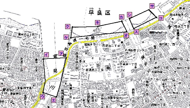 福岡湾におけるじょれんを使用してアサリ採捕の禁止区域を表示した海域です。