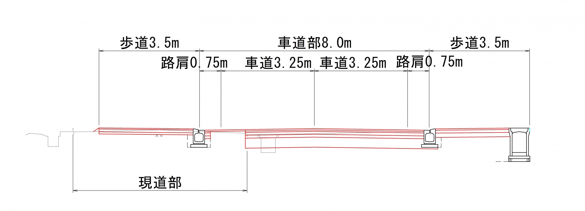 一般国道３２２号甘木バイパスの横断図