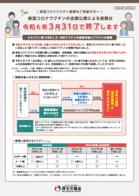 厚生労働省リーフレット「新型コロナワクチンの公費負担による接種は令和6年3月31日で終了します」p1