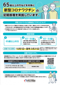 厚生労働省リーフレット「65歳以上の方などを対象に新型コロナワクチンの定期接種を実施しています。」p1