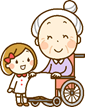 車いすのお年寄りと孫