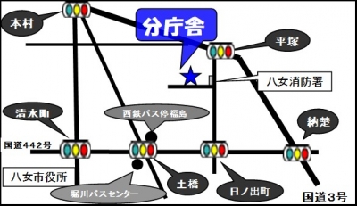 南筑後保健福祉環境事務所八女分庁舎の地図です。