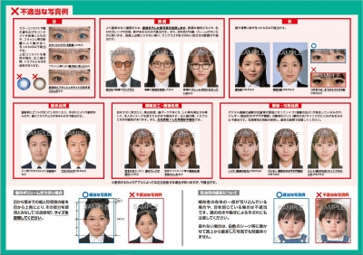 旅券用写真の適当な例、不適当な例（裏面）