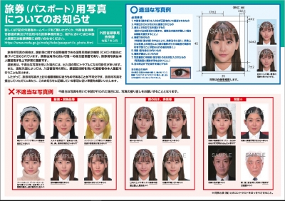 旅券用写真の適当な例、不適当な例（表面）