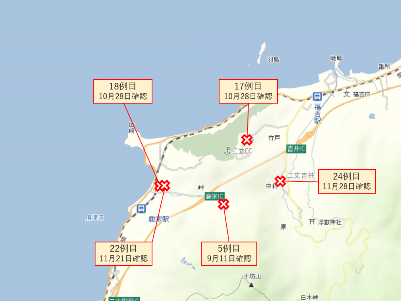 福岡県豚熱陽性野生イノシシ確認地点（糸島）