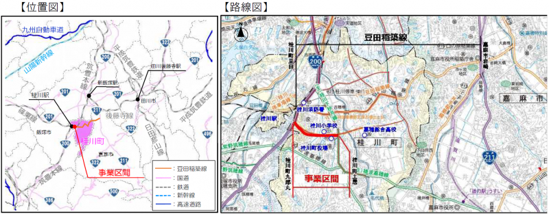 豆田稲築線の位置図です