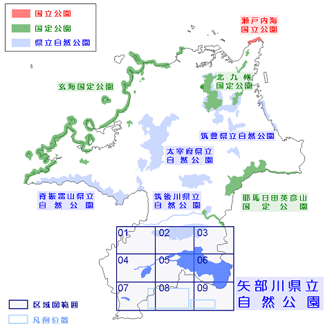 矢部川県立自然公園区域図