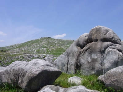 羊群原と呼ばれる大きな石灰石が多数点在する平尾台の草原の写真です