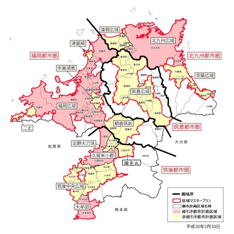 福岡県の都市計画区域図