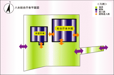 八女総合庁舎の敷地案内図