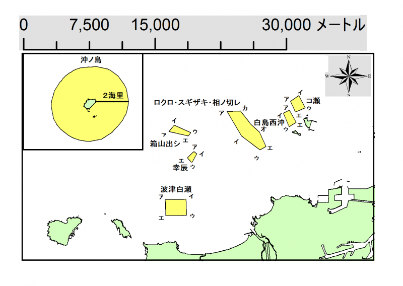 浮き流し釣り禁止漁場の図面をのせています