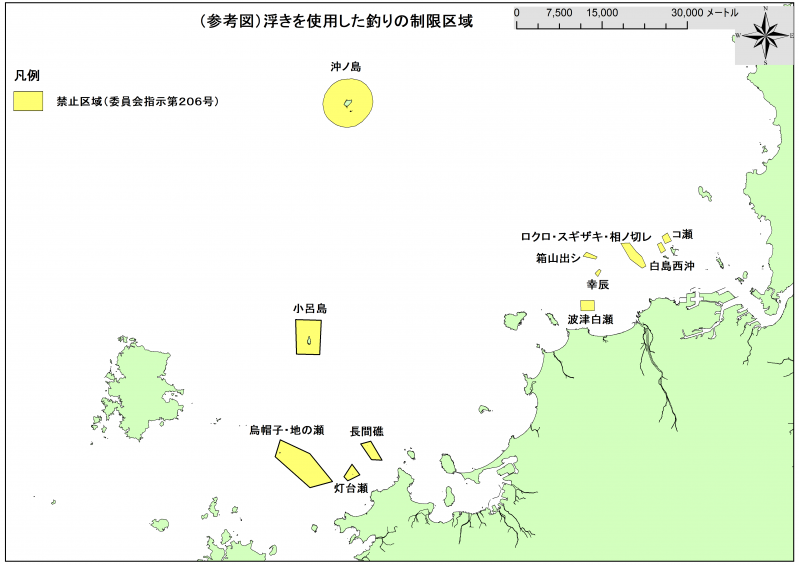 浮き流し釣りの禁止区域を図面で表示しています