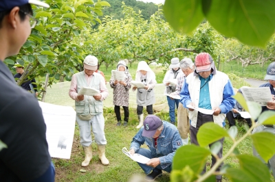 普及指導員から管理作業の説明を受ける生産者