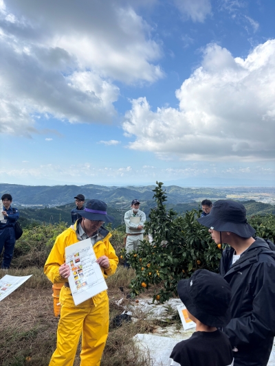 収穫方法の説明を聴く参加者