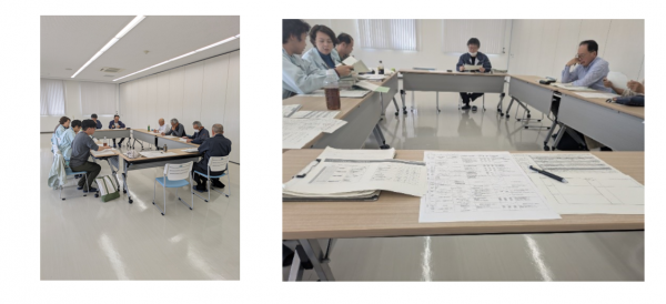法人面談の様子(左図)と対象法人のロードマップ及び聞き取り資料(右図)